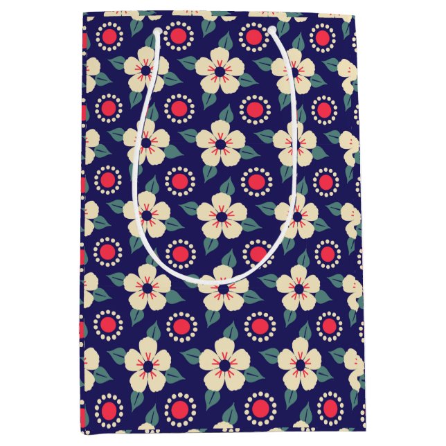 Snyggt Navy Blue med Cream Flowers Gift Bag (Framsidan)
