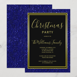 Snyggt Navy Glitter, Guld Framed jul Party Inbjudningar