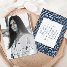 Snyggt Navy Script Photo Studenten Tack Kort