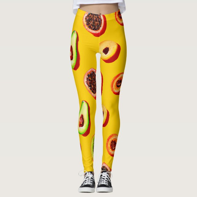 Snyggt Neon Fruits Mönster Leggings (Framsida)