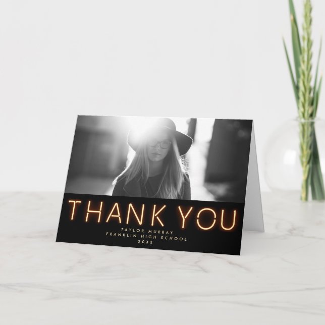 Snyggt Neon Ljus Studenten Photo Tack Kort (Framsida)