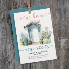 Snyggt New Home Blommigt Garden Rosa Teal Script Meddelande