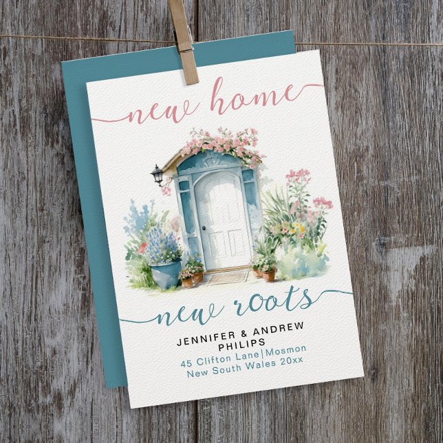 Snyggt New Home Blommigt Garden Rosa Teal Script Meddelande (Skapare uppladdad)