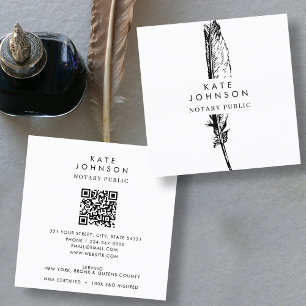 Snyggt Notary Signing Agent Feather Quill Logotyp Fyrkantigt Visitkort