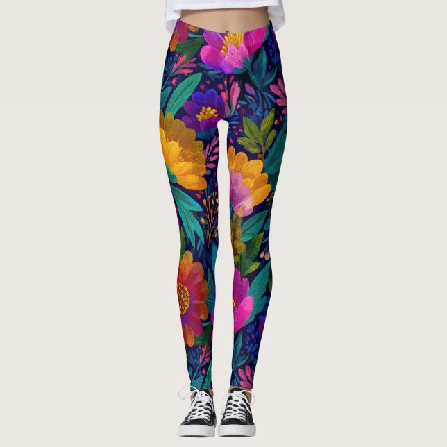 Snyggt och Blommigt för feta exotiska Blommar Leggings (Framsida)