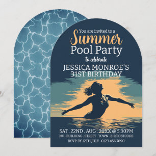 Snyggt och Elegant Bassäng Party födelsedag Inbjudningar