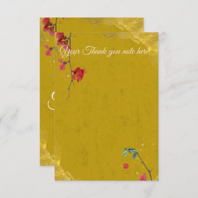 Snyggt och elegant Röda och Guld Tack Kort (Fram/baksida)