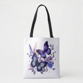 Snyggt och Lila Butterfly Tote Bag Tygkasse