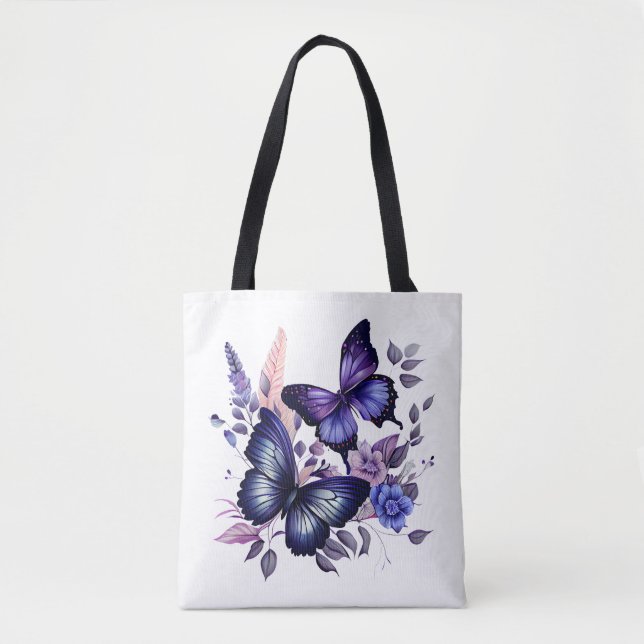Snyggt och Lila Butterfly Tote Bag Tygkasse (Framsida)