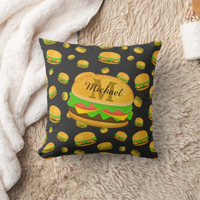 Snyggt och roligt läcker hamburgermönster Monogram Kudde (Filt)