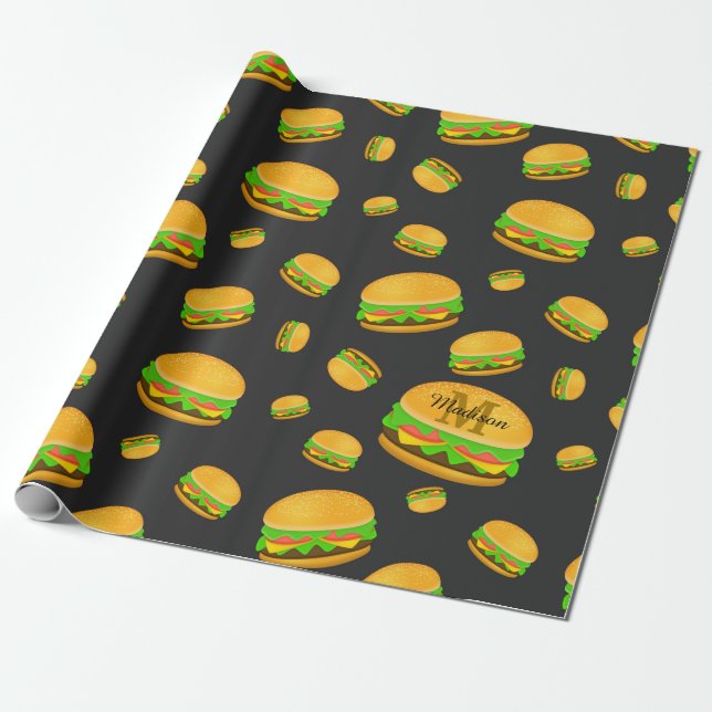 Snyggt och roligt läckert hamburgermönster Monogra Presentpapper (Utrullad)