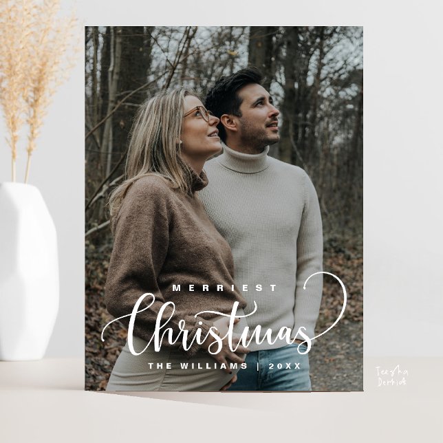 Snyggt och Rustic, God jul Family Photo Vykort (Stylish and Rustic, Modern Merry Christmas Family Photo Postcard in Grey and White)