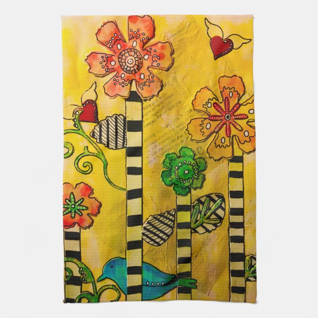Snyggt och Trendig Bird and Flowers Kitchen Towel Kökshandduk (Vertikal)