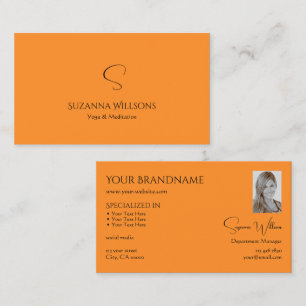 Snyggt Oformaterad Orange med Monogram och Photo C Visitkort