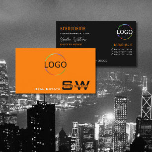Snyggt Oformaterad Orange svart med Monogram och L Visitkort