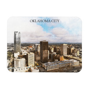 Snyggt Oklahoma City Cityscape Panorama View Magnet