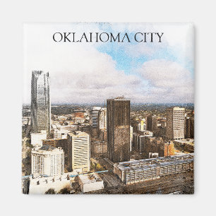 Snyggt Oklahoma City Cityscape Panorama View Magnet