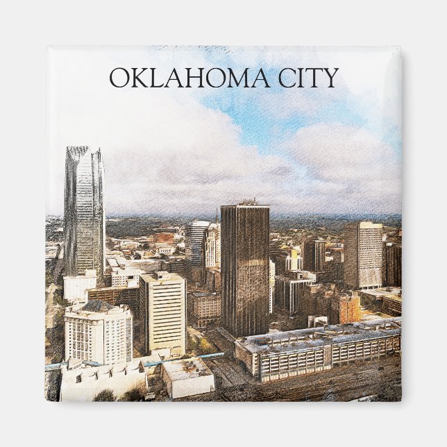 Snyggt Oklahoma City Cityscape Panorama View Magnet (Framsidan)