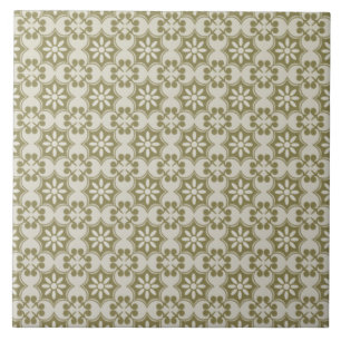 Snyggt oliv grönt Fleur de Lis upprepade mönster Kakelplatta