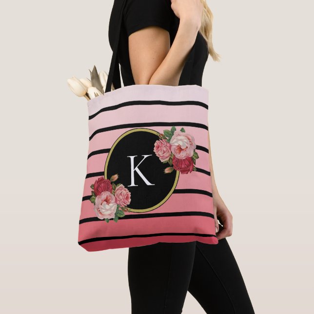 Snyggt Ombre Stripe  Rosor Black Monogram Tygkasse (Närbild)