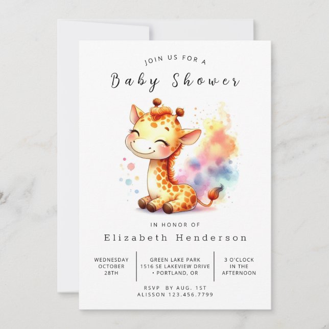 Snyggt Online Giraffe Baby Shower Inbjudningar (Framsida)