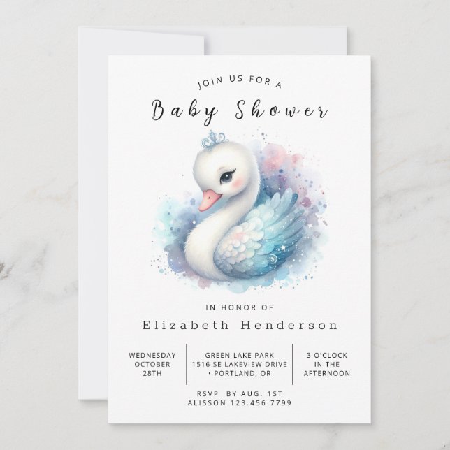Snyggt Online Svan Baby Shower Inbjudningar (Framsida)