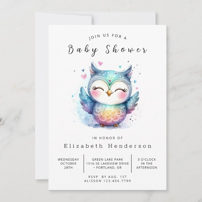 Snyggt Online Uggla Baby Shower Inbjudningar (Framsida)