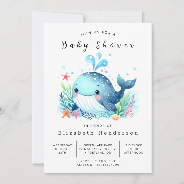 Snyggt Online Whale Baby Shower Inbjudningar (Framsida)