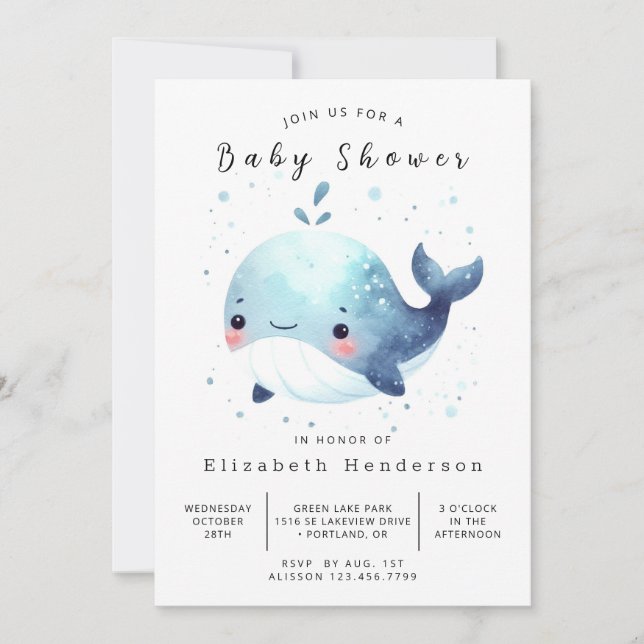 Snyggt Online Whale Baby Shower Inbjudningar (Framsida)