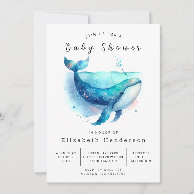 Snyggt Online Whale Baby Shower Inbjudningar (Framsida)