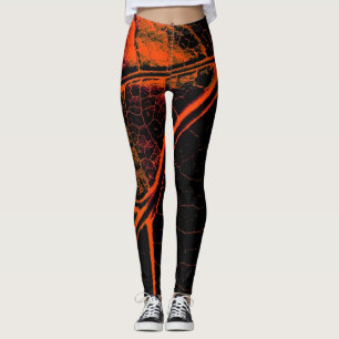 Snyggt Orange Black Löv Leggings