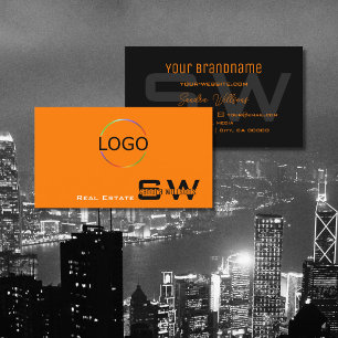 Snyggt Orange Black med Monogram och Logotyp Simpl Visitkort