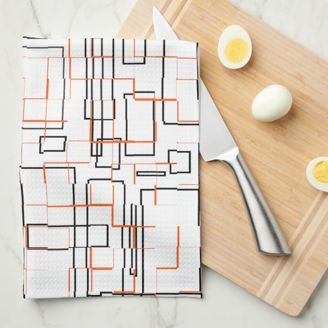 Snyggt Orange Black Mönster Kökshandduk (Vikt i Fjärdedel)