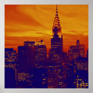 Snyggt Orange Blue Retro Pop Art New York Poster
