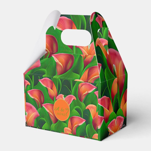 Snyggt Orange Calla Lilies och Grönt Botanicals Presentaskar (Framsidan Sidan)