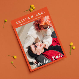 Snyggt Orange Ett foto Spara datum för Fullt Inbjudningar