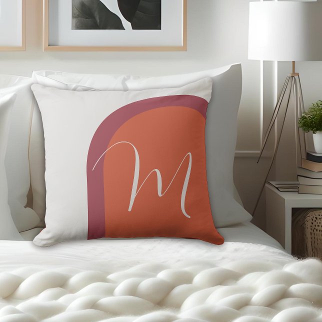 Snyggt Orange Magenta Rosa Arch med Monogram Kudde (Personalize this stylish throw pillow with your monogram initial.)