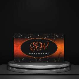 Snyggt Orange Marble Black Glitter Stars Initialer Visitkort