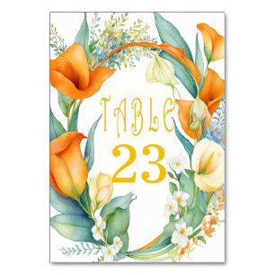 Snyggt Orange och Ivory Calla Lily Bordsnummer