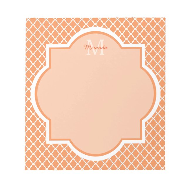 Snyggt Orange Quatrefoil Monogram med Namn Anteckningsblock (Framsida)