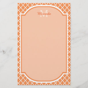 Snyggt Orange Quatrefoil Monogram med Namn Brevpapper