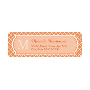 Snyggt Orange Quatrefoil Monogram med Namn Returadress Etikett