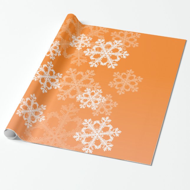 Snyggt Orange Snöflingor Modern jul mönster Presentpapper (Utrullad)