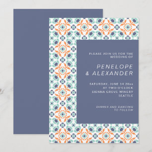 Snyggt Ornate Geometric Mönster i Blue Bröllop Inbjudningar