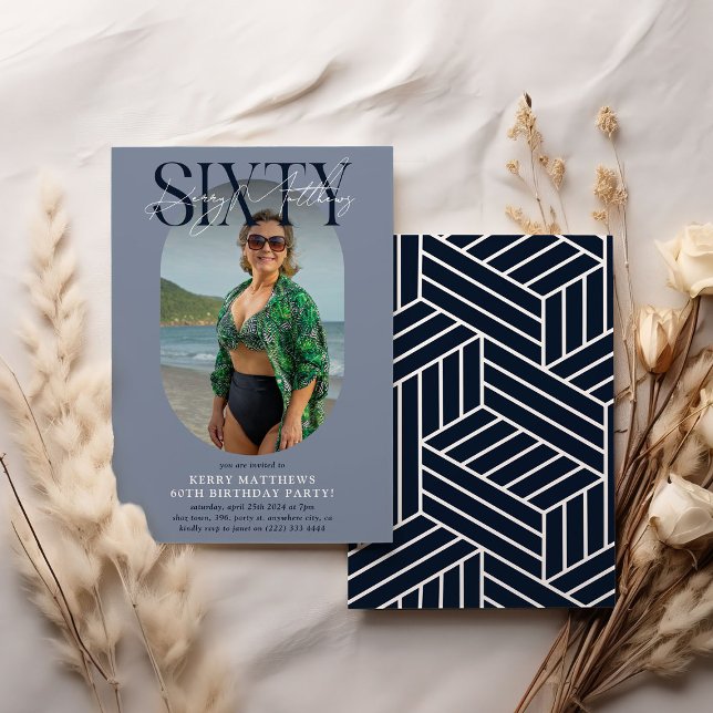 Snyggt Oval Photo & Namnteckning 60:e födelsedagen Inbjudningar (Skapare uppladdad)