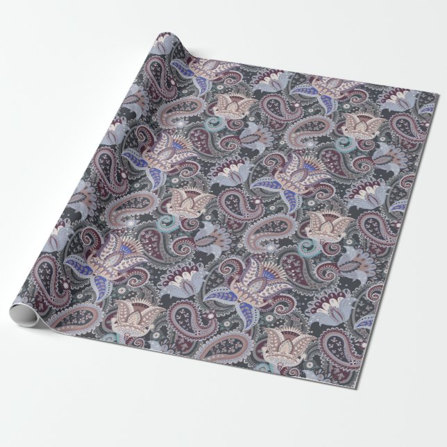 Snyggt Paisley Blommotiv Vintage Presentpapper (Utrullad)