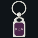Snyggt par initialer monogrammat rektangulärt silverfärgad nyckelring<br><div class="desc">En engrammad nyckelkedja för personlig av perfekt med elegant ljusbeige initialer på rikens lila-bakgrund. Perfekt för par,  Anpassningsbar det nu att lägga till par initialer.</div>
