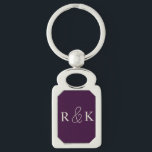 Snyggt par initialer monogrammat rektangulärt silverfärgad nyckelring<br><div class="desc">En engrammad nyckelkedja för personlig av perfekt med elegant ljusbeige initialer på rikens lila-bakgrund. Perfekt för par, Anpassningsbar det nu att lägga till par initialer.</div>