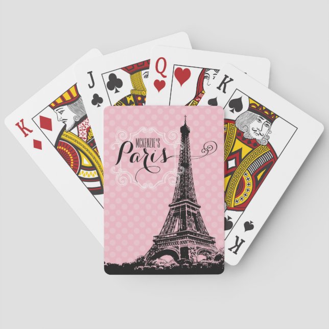 Snyggt Paris Eiffel Torn Girly Rosa Add Namn Spelkort (Baksidan)