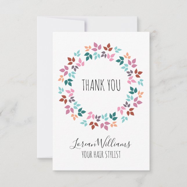 Snyggt Pastel Blommigt Hair Stylist Leafy WAN Tack Kort (Framsida)